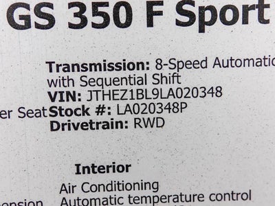 2020 Lexus GS F SPORT