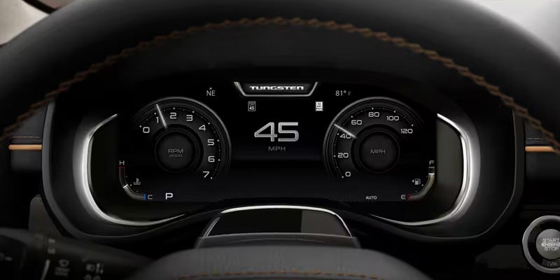 2026 RAM 1500 digital instrument cluster displaying speed and vital driving information.